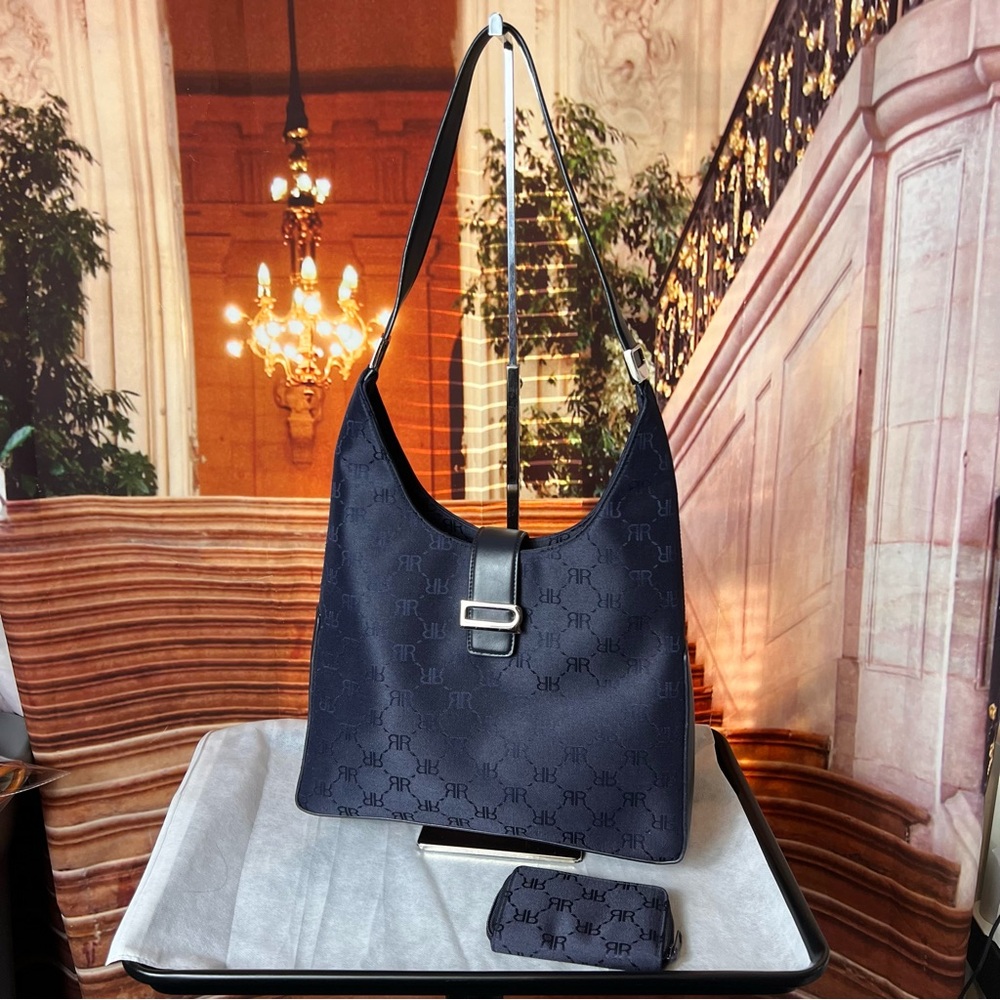 Elegant Navy Blue  Women's Shoulder Bag, snap close, zip around organizer